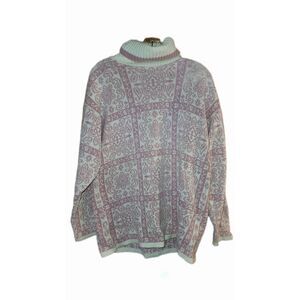 Vintage Delia McKain TurtleNeck knit Sweater Made In USA Small pink and white